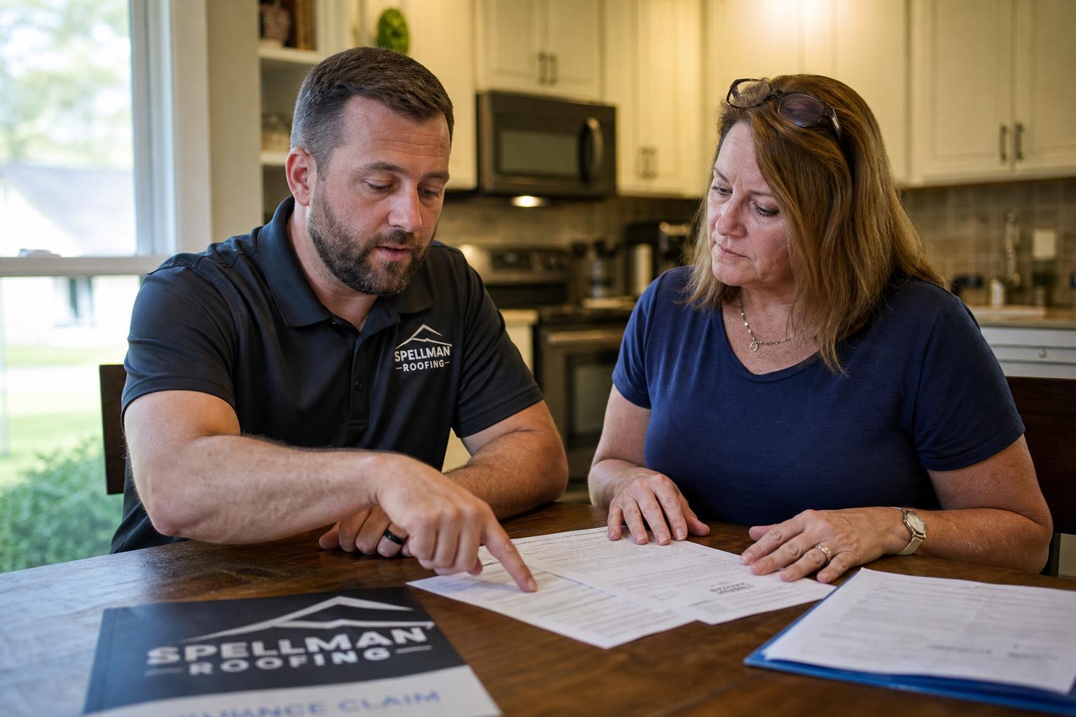New Orleans homeowner reviewing roof insurance paperwork with a contractor